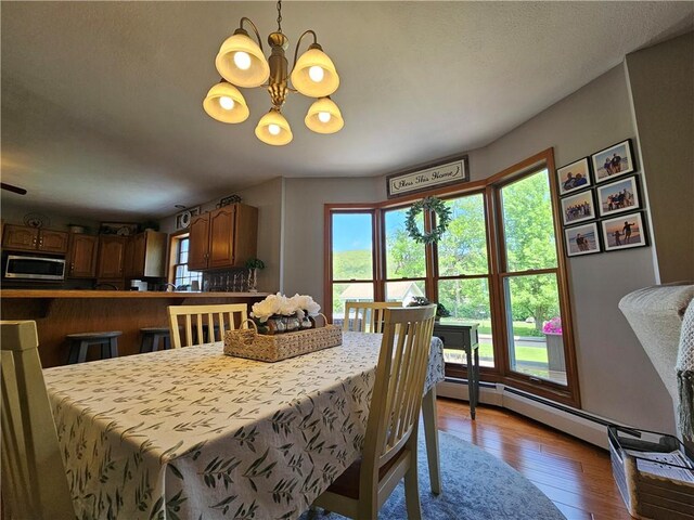 4862 Cross St, Campbell, NY 14821 - dining area featuring healthy amount of natural light, hardwood / wood-style flooring, and a chandelier