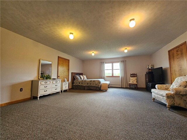 4862 Cross St, Campbell, NY 14821 - bedroom featuring a textured ceiling, carpet flooring, a baseboard heating unit, and baseboards