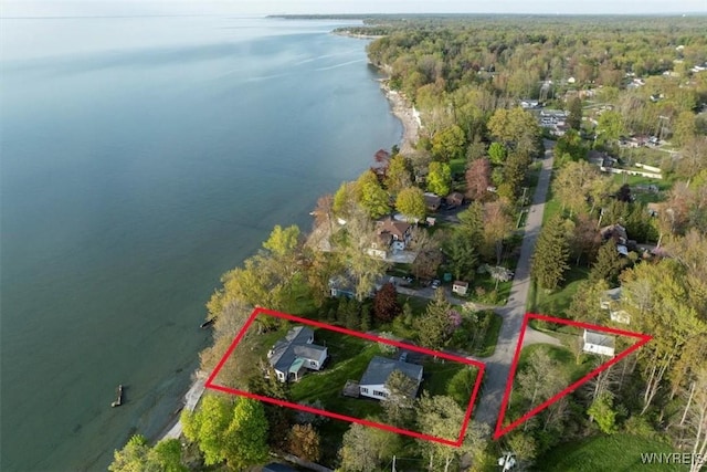 9910 Shorecliff Rd, Evans, NY 14006 - aerial overview of property's location featuring a large body of water, property parcel outlined, and a forest