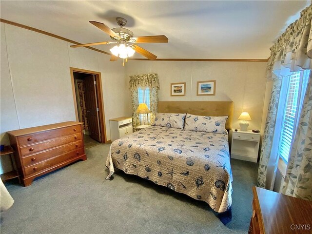 2570 Humphrey Rd, Cape Vincent, NY 13618 - bedroom with crown molding, carpet flooring, and ceiling fan