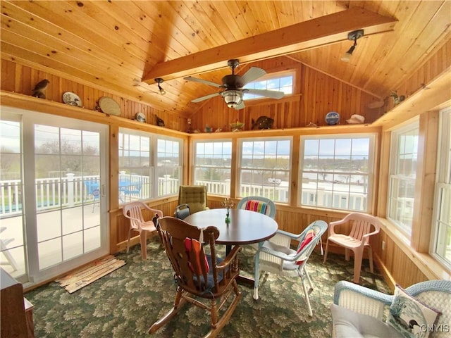 2570 Humphrey Rd, Cape Vincent, NY 13618 - sunroom / solarium with wood walls, wooden ceiling, and carpet flooring