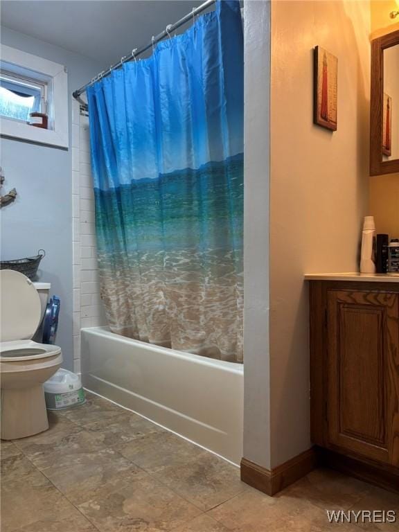 158 E Main St, Concord, NY 14141 - bathroom featuring shower / bath combo with shower curtain, toilet, and vanity