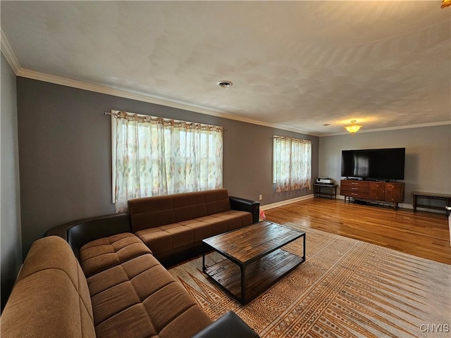 5813 Grace Rd, Deerfield, NY 13502 - living area with wood finished floors, baseboards, and ornamental molding