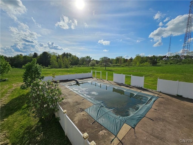 5813 Grace Rd, Deerfield, NY 13502 - view of swimming pool with fence, a covered pool, and a diving board