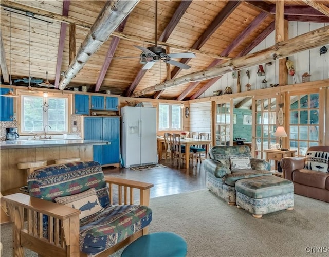 1 Haloah, Hammond, NY 13646 - carpeted living room featuring wood ceiling, ceiling fan, and a sink