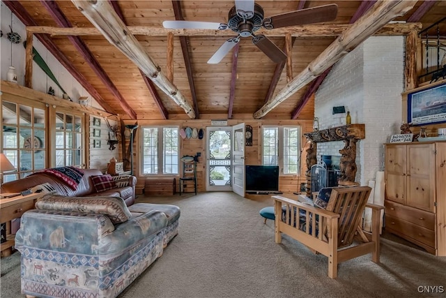 1 Haloah, Hammond, NY 13646 - carpeted living room with wooden ceiling and a ceiling fan