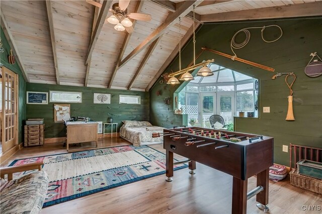 1 Haloah, Hammond, NY 13646 - playroom with wood ceiling, wood finished floors, ceiling fan, and french doors