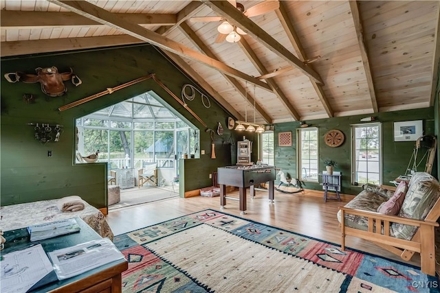 1 Haloah, Hammond, NY 13646 - living room with wood ceiling, wood finished floors, healthy amount of natural light, and ceiling fan