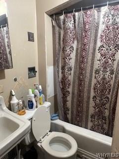 56 Blake St, Buffalo, NY 14211 - full bath with toilet, a sink, and shower / tub combo with curtain
