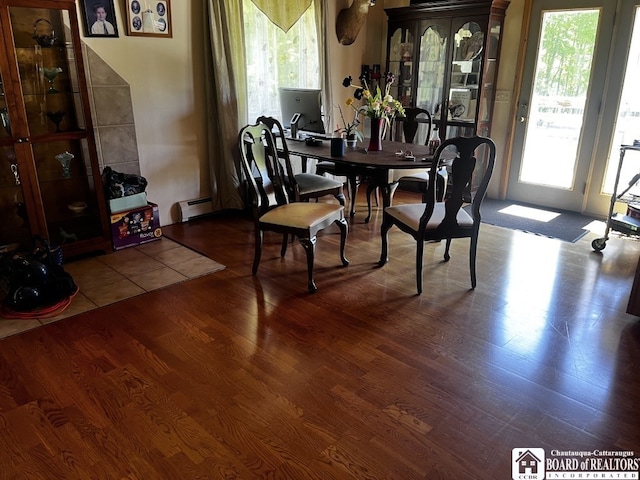 11604 York Rd, Hanover, NY 14136 - dining room featuring a baseboard radiator and wood finished floors