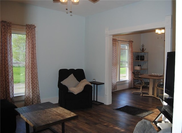 115 Lincoln St, Kane-Borough, PA 16735 - living area featuring wood finished floors, a ceiling fan, and baseboards