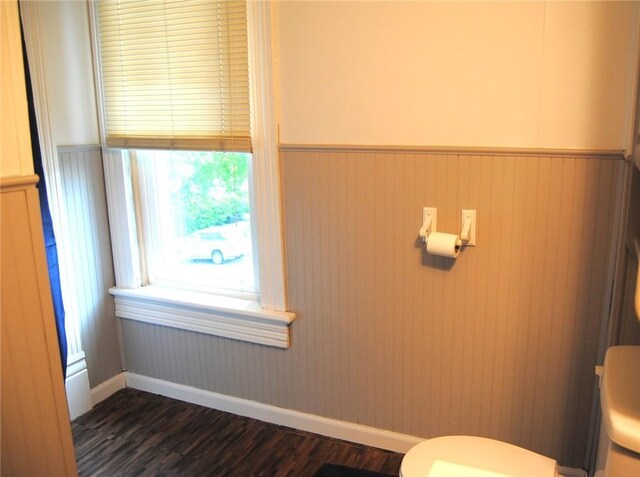 115 Lincoln St, Kane-Borough, PA 16735 - half bathroom with toilet, wood finished floors, baseboards, and wainscoting