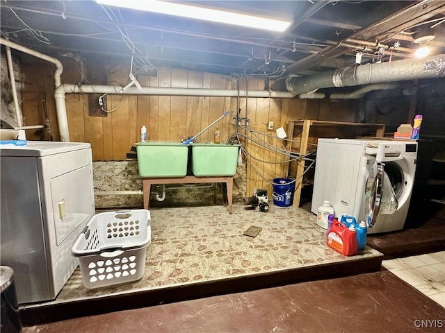 436 Mcgowan Rd, Frankfort, NY 13357 - unfinished below grade area with washing machine and dryer and wood walls