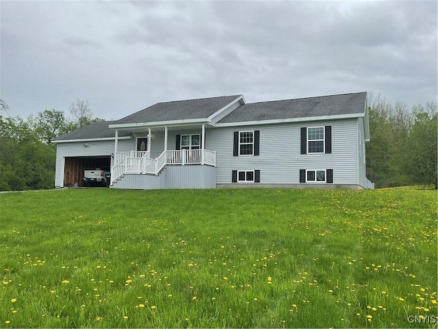 27892 Nys Rte 37, Pamelia, NY 13601 - view of front of property featuring a porch, an attached garage, a front yard, and a shingled roof