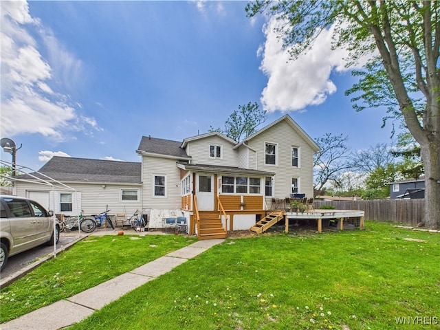 1847 Tuscarora Rd, Niagara, NY 14304 - rear view of property featuring a deck and stairs