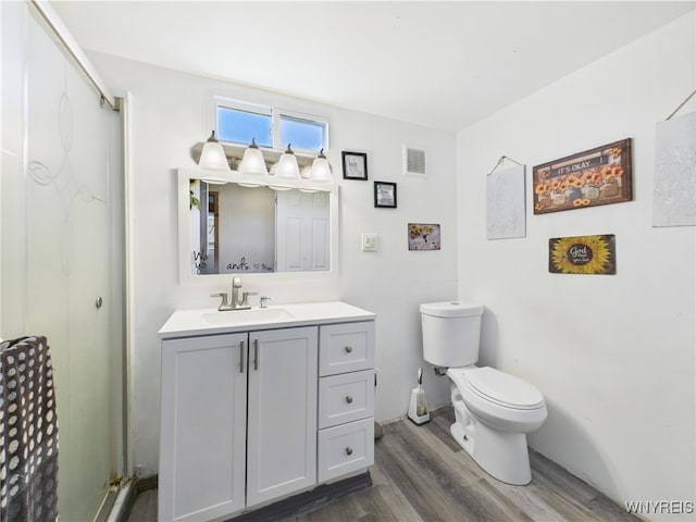 1847 Tuscarora Rd, Niagara, NY 14304 - bathroom featuring wood finished floors, toilet, vanity, and a shower stall