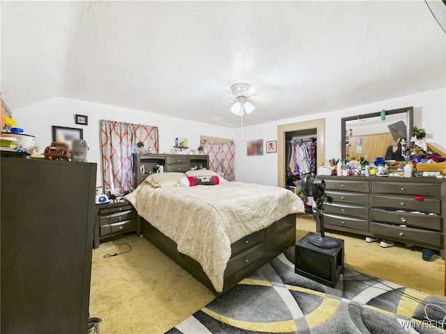 1847 Tuscarora Rd, Niagara, NY 14304 - bedroom featuring light colored carpet, a ceiling fan, a spacious closet, lofted ceiling, and a closet
