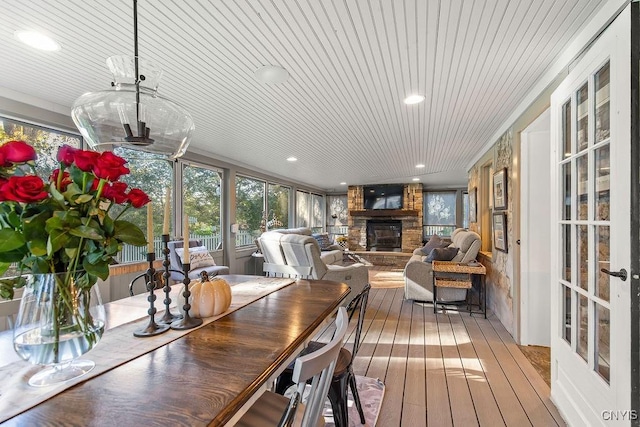3721 Cold Springs Rd, Lysander, NY 13027 - sunroom / solarium with hardwood / wood-style floors, recessed lighting, plenty of natural light, and french doors
