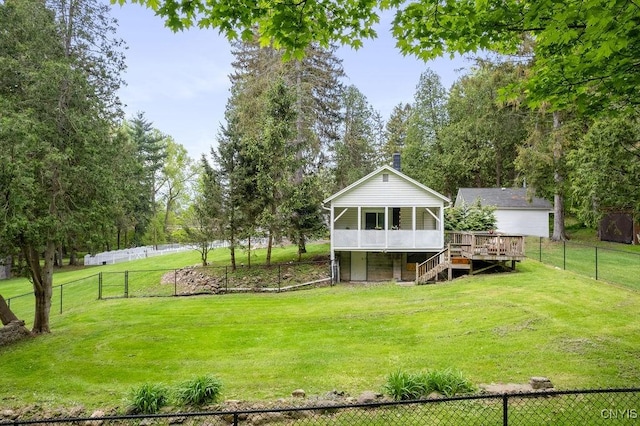 3721 Cold Springs Rd, Lysander, NY 13027 - fenced backyard with stairway, a sunroom, and a deck