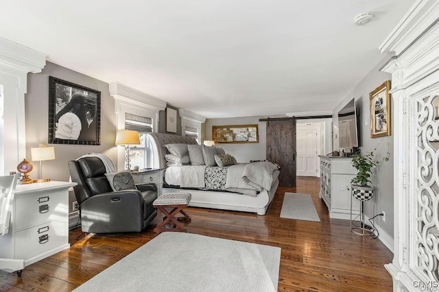 3721 Cold Springs Rd, Lysander, NY 13027 - bedroom with a barn door, dark wood-type flooring, and baseboard heating