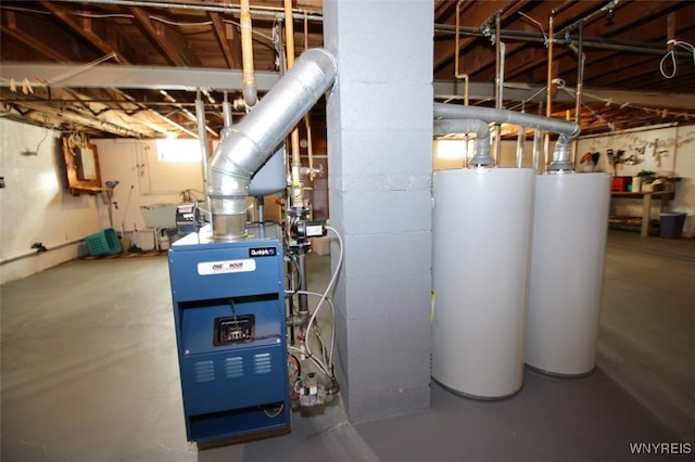 150 Leonard St, Lackawanna, NY 14218 - utilities with gas water heater, a heating unit, and electric panel