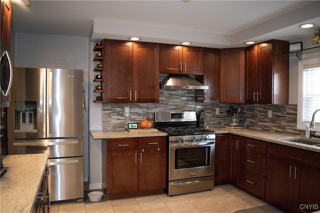 744 State Route 13, Cortlandville, NY 13045 - kitchen with stainless steel appliances, extractor fan, a sink, backsplash, and recessed lighting