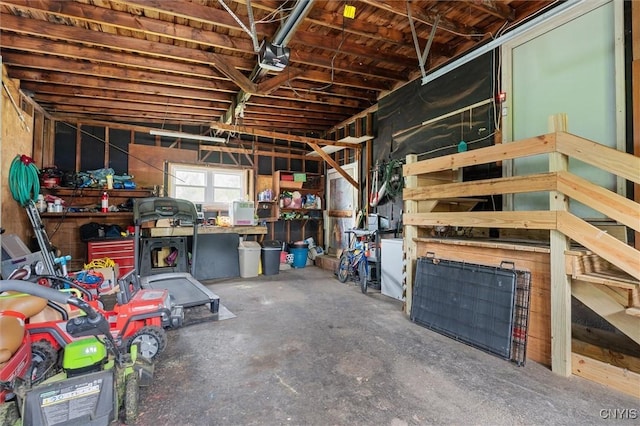 garage with a garage door opener