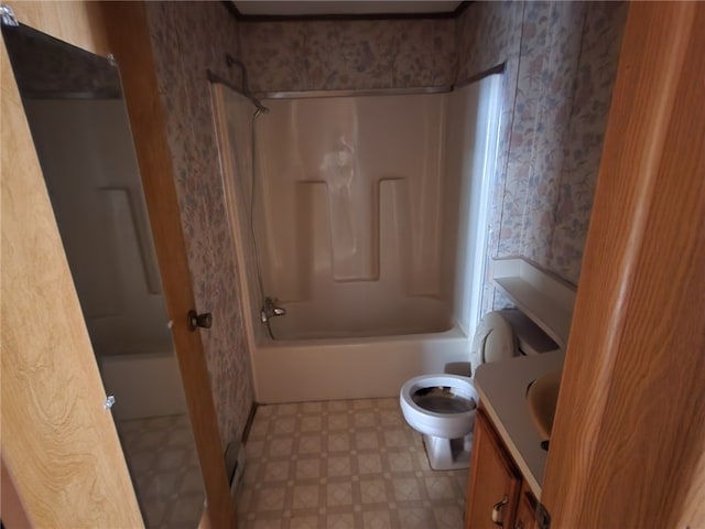 178 Dunshee Rd, Sidney, NY 13849 - full bathroom featuring wallpapered walls, shower / bath combination, toilet, vanity, and tile patterned floors