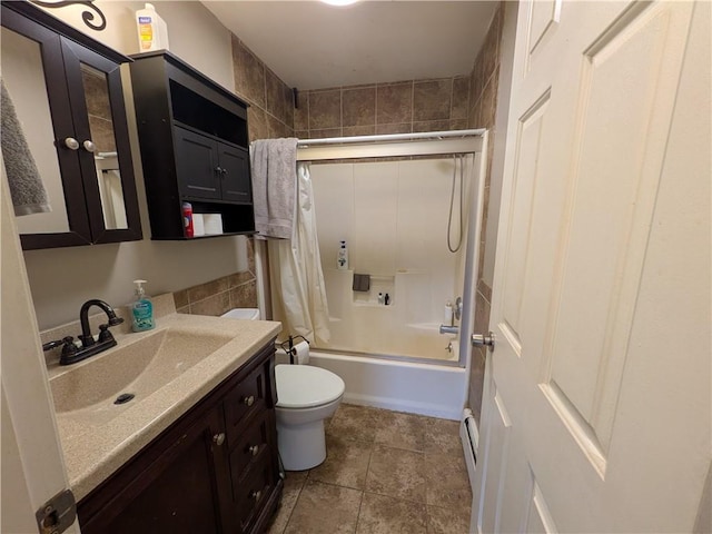 1405 W Main St, Smethport-Borough, PA 16749 - bathroom with toilet, vanity, shower / washtub combination, and tile walls