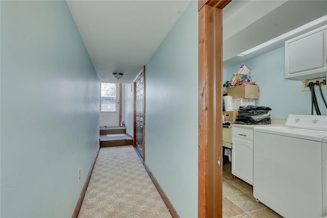 4231 Cauwels Rd, Arcadia, NY 14505 - hallway featuring baseboards and washing machine and dryer