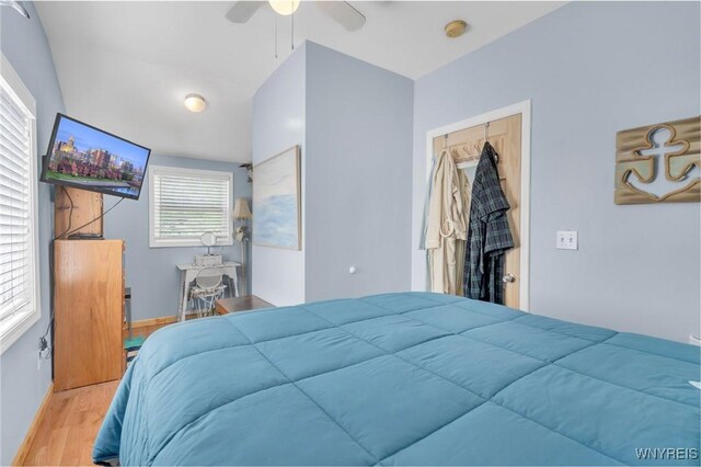 328 Lakeview Blvd, Machias, NY 14042 - bedroom with wood finished floors, multiple windows, and a ceiling fan