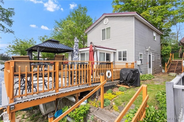 328 Lakeview Blvd, Machias, NY 14042 - rear view of house with a gazebo, a wooden deck, and stairs