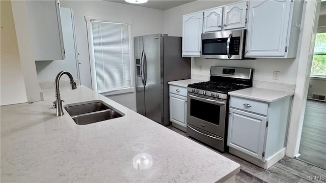 kitchen with stainless steel appliances, a sink, and wood finished floors