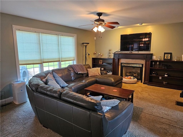 1 Woodsview Dr, Big Flats, NY 14903 - living area featuring carpet flooring, ceiling fan, and a glass covered fireplace