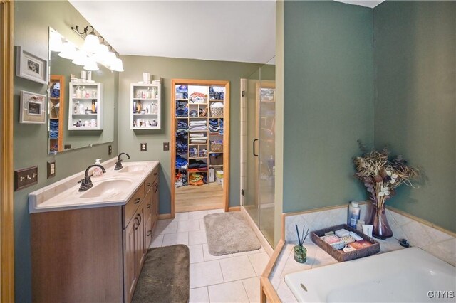 161 Mcclure Rd, Salisbury, NY 13470 - bathroom featuring double vanity, a stall shower, tile patterned flooring, and a bath