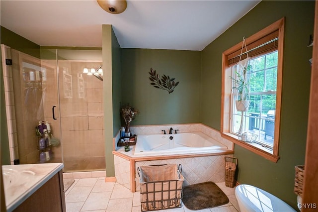 161 Mcclure Rd, Salisbury, NY 13470 - bathroom featuring a garden tub, vanity, a stall shower, toilet, and tile patterned floors