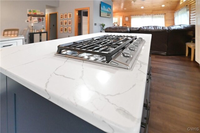 161 Mcclure Rd, Salisbury, NY 13470 - kitchen with stainless steel gas cooktop, dark wood-type flooring, light stone counters, and open floor plan