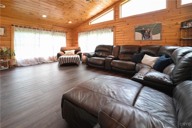161 Mcclure Rd, Salisbury, NY 13470 - living room featuring wood walls, wood finished floors, wooden ceiling, and high vaulted ceiling