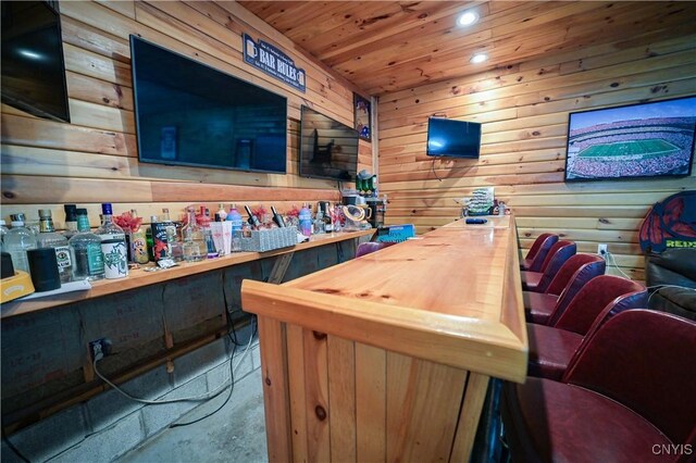 161 Mcclure Rd, Salisbury, NY 13470 - indoor dry bar featuring wooden ceiling, recessed lighting, and wood walls