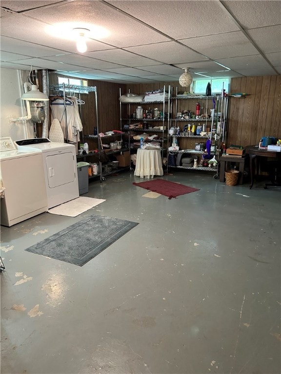 954 Graylea Cir, Elmira, NY 14905 - basement with washer and clothes dryer and wood walls