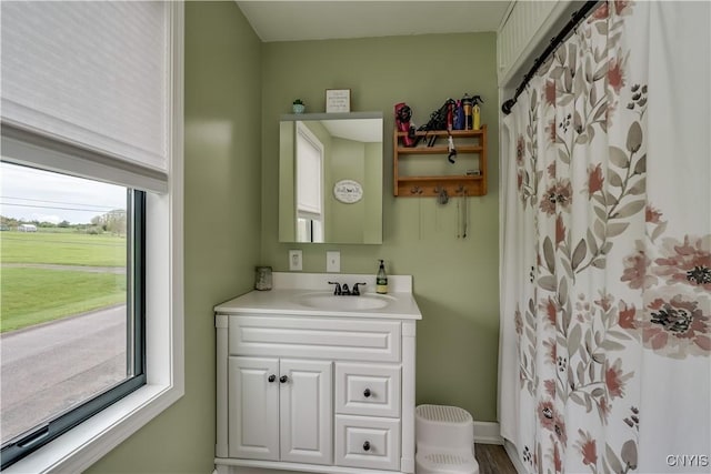 17695 County Route 59, Brownville, NY 13634 - full bath with healthy amount of natural light, vanity, and a shower with shower curtain