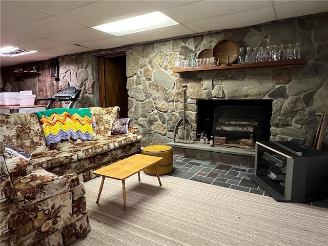 8584 Vieley Rd, Campbell, NY 14821 - living room featuring a paneled ceiling
