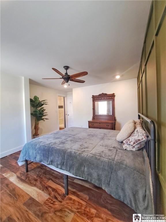 55 Washington Ave, Pomfret, NY 14063 - bedroom featuring ceiling fan, wood finished floors, recessed lighting, and baseboards