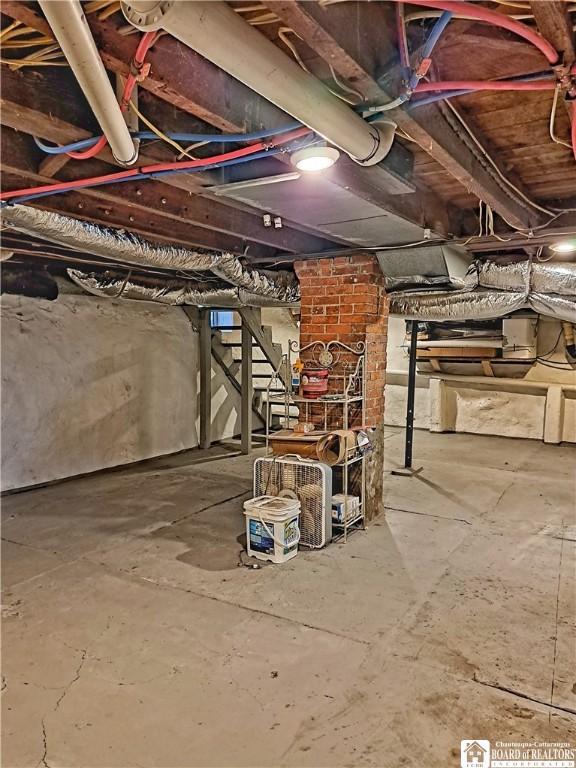 55 Washington Ave, Pomfret, NY 14063 - unfinished below grade area with stairway