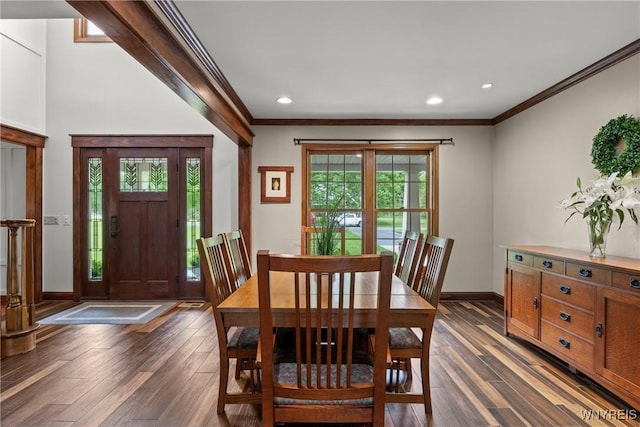 60 Kettle Run, Elma, NY 14052 - dining area featuring ornamental molding, wood finished floors, and recessed lighting