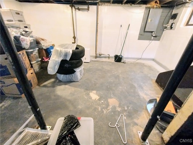 unfinished basement with electric panel