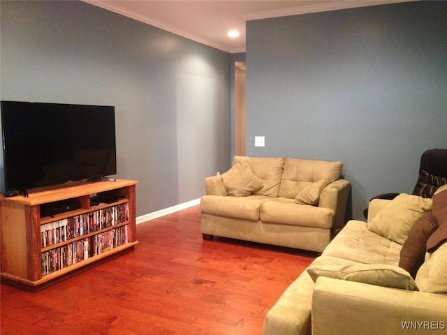 9 N Hartland St, Royalton, NY 14105 - living area with crown molding, wood finished floors, baseboards, and recessed lighting