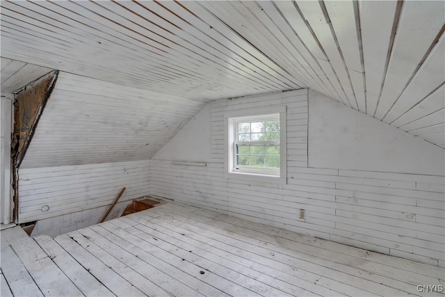 20304 Burton Rd, Hounsfield, NY 13685 - additional living space with lofted ceiling, wooden walls, and hardwood / wood-style flooring