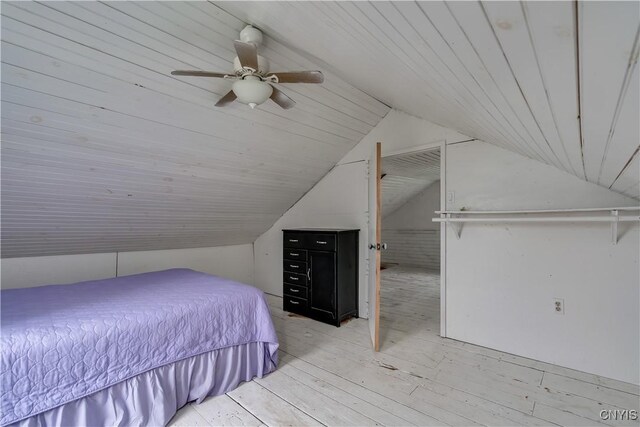 20304 Burton Rd, Hounsfield, NY 13685 - bedroom featuring lofted ceiling, wood finished floors, a ceiling fan, and wood ceiling