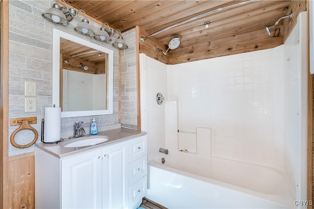20304 Burton Rd, Hounsfield, NY 13685 - bathroom with  shower combination, vanity, and wood ceiling